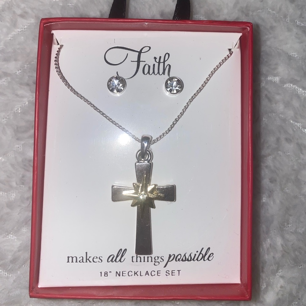 Cross Necklace and Studs Jewelry set